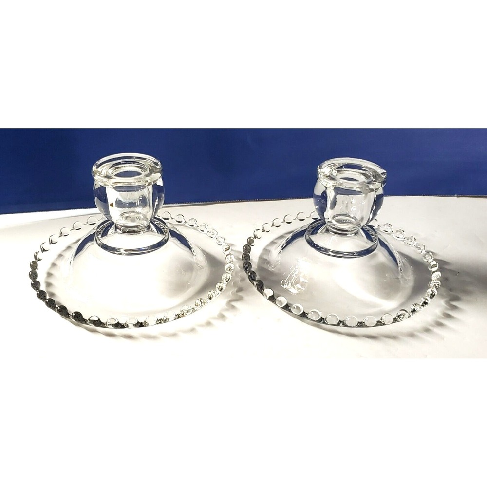 Vintage Imperial Glass Candlewick Pattern Candle Holders Pair Glass (C)
